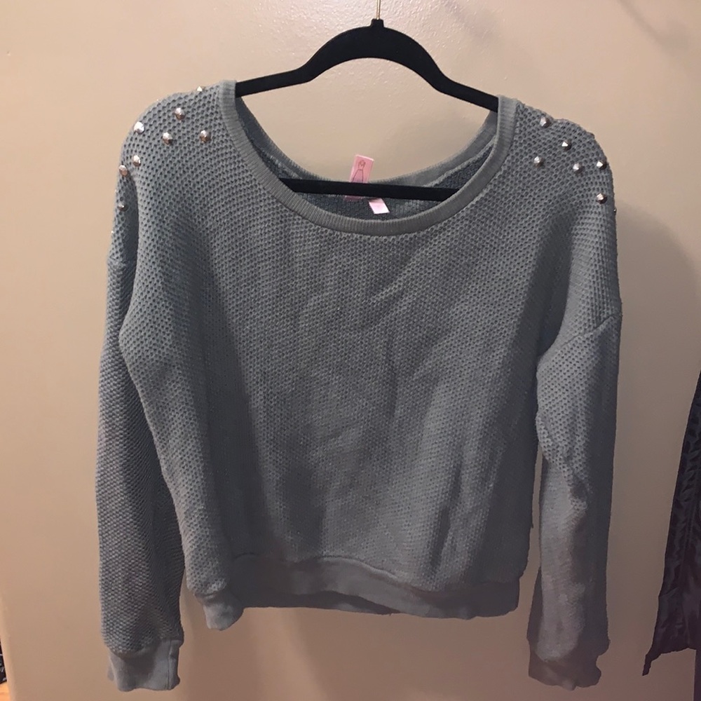 Green studded wool sweater